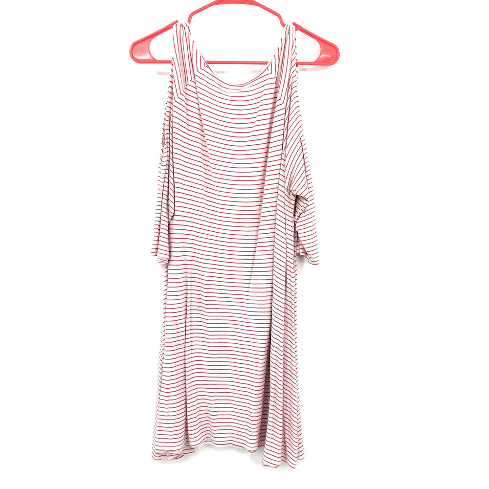Terra & Sky size XL red white striped short sleeve cold shoulder shirt top - Picture 2 of 4